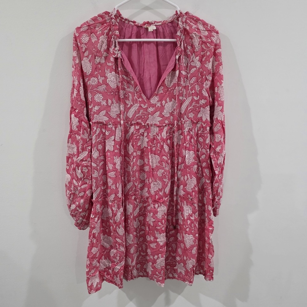 Womens Mini Tiered Floral Dress Size Xs Pink Cottage‎ Boho Peasant